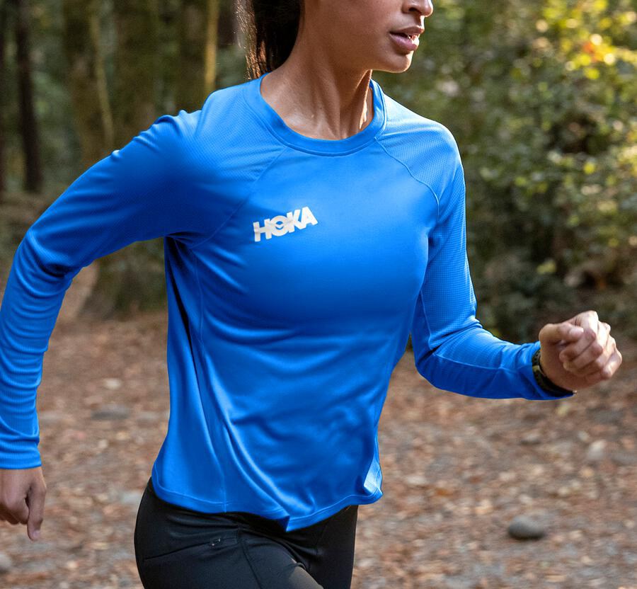 Hoka One One Tops Womens Blue - Performance Long Sleeve - 08243GLRY